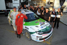 Jarkko Nikara celebrating with team - IRC San Marino 2012