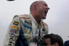 An emotional Rob Huff celebrates victory in Macau