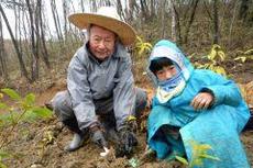 Dr. Miyawaki (left) and participant in first-phase tree planting at D-PARC