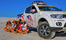 Young ladies travelling adventurously around the world on Mitsubishi vehicles fitted with YOKOHAMA tyres