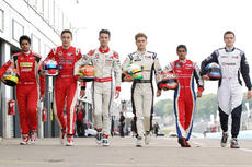 Title contenders, from Left: Arjun Maini, George Russell, Straun Moore, Sennan Fielding, Raoul Hyman and Will Palmer