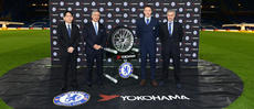 Commemorative picture at Chelsea FC home ground Stamford Bridge. (From right) Chelsea Manager Jose Mourinho, Chelsea Captain John Terry, Yokohama Rubber Chairman and CEO and Representative Director Tadanobu Nagumo and Yokohama Rubber Director and Managing Corporate Officer Hideto Katsuragawa