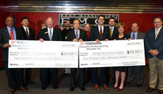 YTMM President Tadaharu Yamamoto (center) presents donations at presentation ceremony at East Mississippi Community College on 13 May