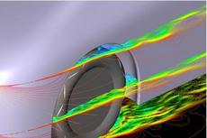 Image of aerodynamic flow patterns for aerodynamic tyre with new fin pattern