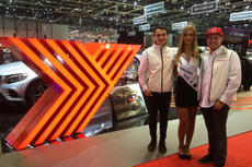 Honda's WTCC Michelisz & Huff meet Miss YOKOHAMA at Geneva Motor Show