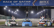 Champion Bjork in the centre flanked by Michelisz on the left 2nd overall and Chilton on the right 3rd overall photo Francois Flamand