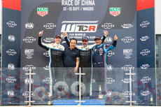 Erlacher, Muller and Tarquini celebrate podium in WTCR China Photo Frederic Le Floc'h  DPPI_:HIGHLIGHT